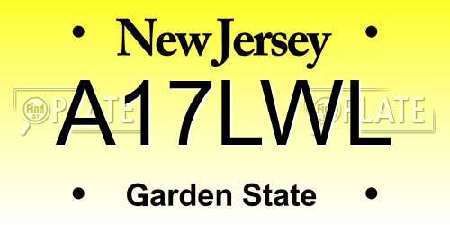 A17LWL New Jersey License Plate