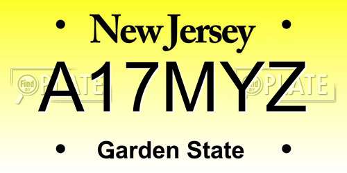 A17MYZ New Jersey License Plate