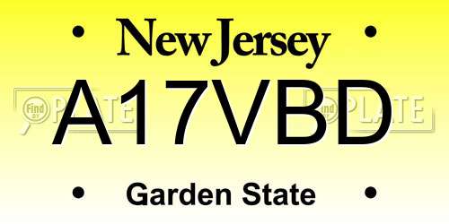 A17VBD New Jersey License Plate