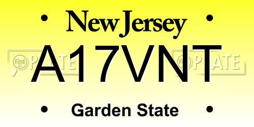 A17VNT New Jersey License Plate