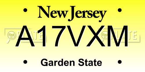 A17VXM New Jersey License Plate