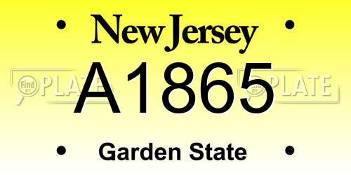 A1865 New Jersey License Plate