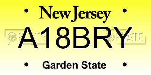 A18BRY New Jersey License Plate
