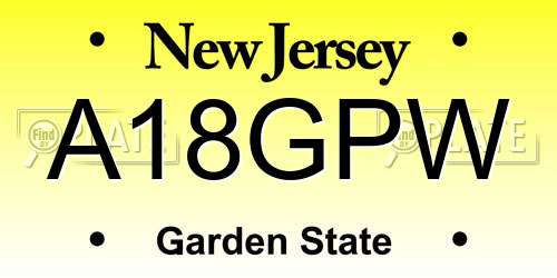 A18GPW New Jersey License Plate