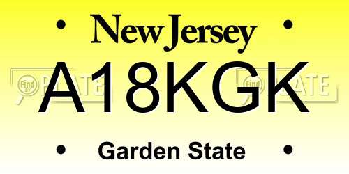 A18KGK New Jersey License Plate