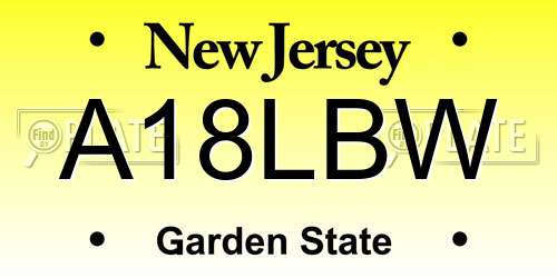 A18LBW New Jersey License Plate
