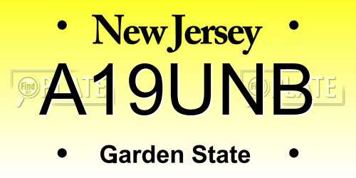A19UNB New Jersey License Plate