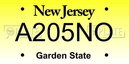 A205NO New Jersey License Plate