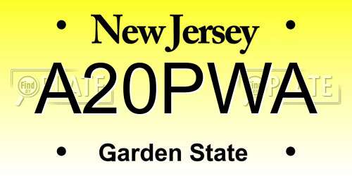 A20PWA New Jersey License Plate