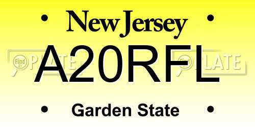 A20RFL New Jersey License Plate