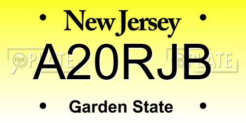 A20RJB New Jersey License Plate
