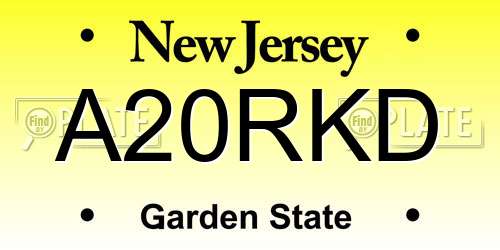 A20RKD New Jersey License Plate