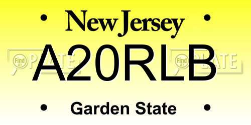 A20RLB New Jersey License Plate