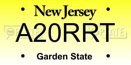A20RRT New Jersey License Plate