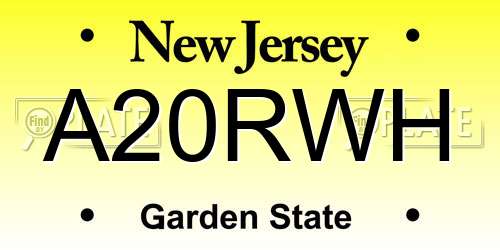 A20RWH New Jersey License Plate