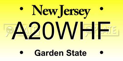 A20WHF New Jersey License Plate