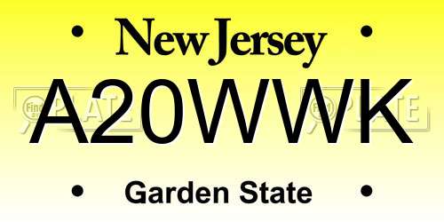A20WWK New Jersey License Plate