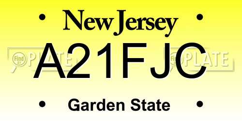 A21FJC New Jersey License Plate