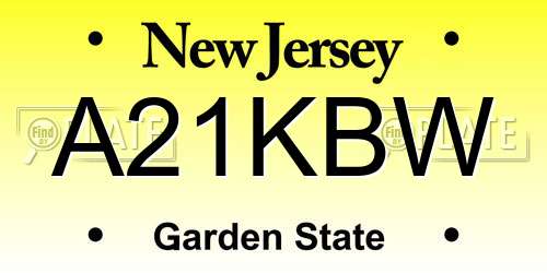 A21KBW New Jersey License Plate