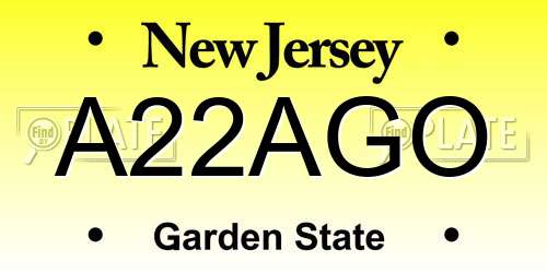 A22AGO New Jersey License Plate