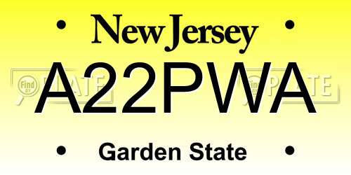 A22PWA New Jersey License Plate