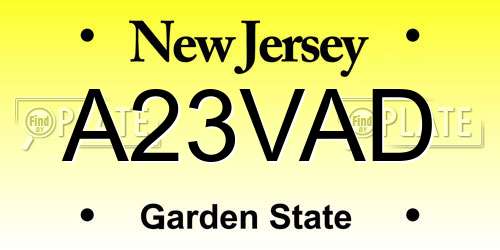 A23VAD New Jersey License Plate