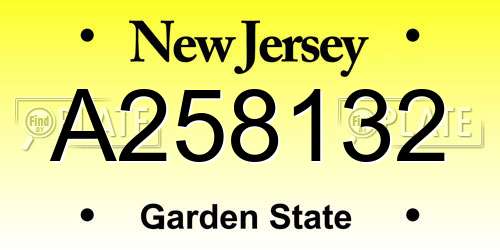 A258132 New Jersey License Plate