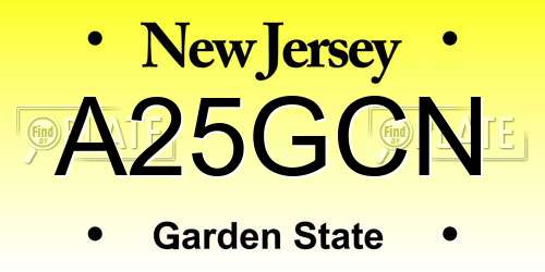 A25GCN New Jersey License Plate