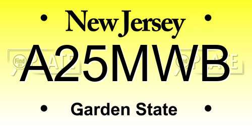 A25MWB New Jersey License Plate