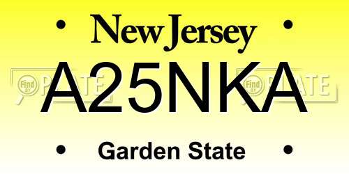 A25NKA New Jersey License Plate