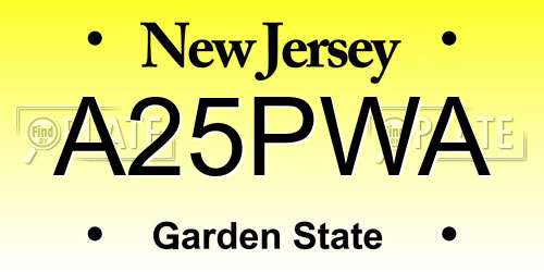 A25PWA New Jersey License Plate