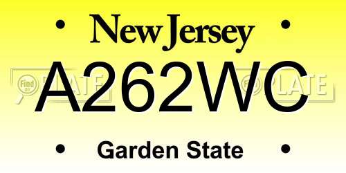 A262WC New Jersey License Plate