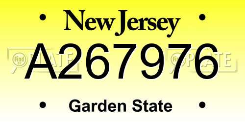 A267976 New Jersey License Plate