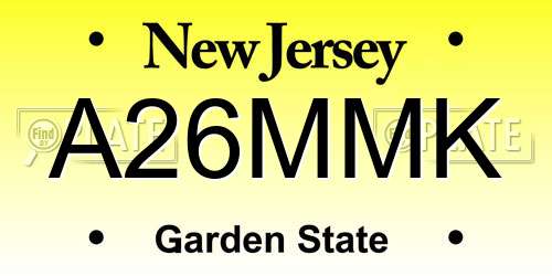 A26MMK New Jersey License Plate