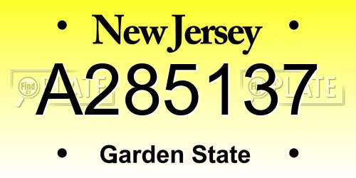 A285137 New Jersey License Plate