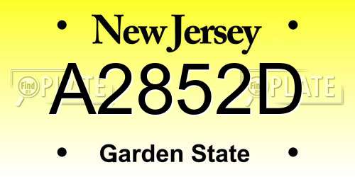 A2852D New Jersey License Plate