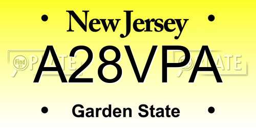 A28VPA New Jersey License Plate