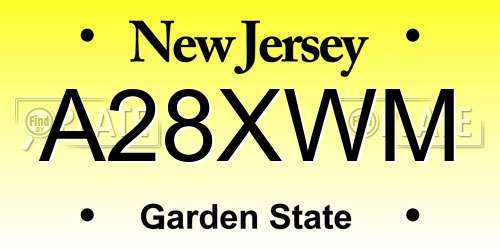 A28XWM New Jersey License Plate