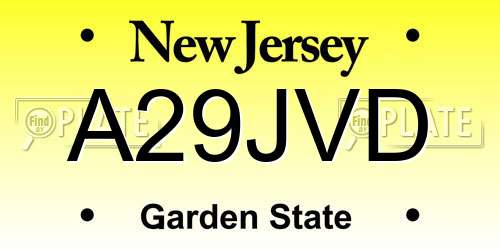 A29JVD New Jersey License Plate