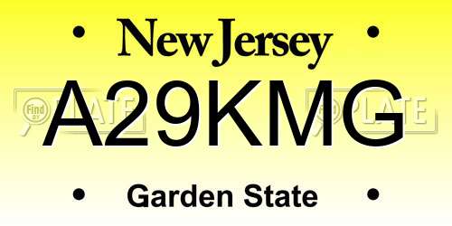 A29KMG New Jersey License Plate