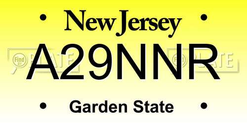 A29NNR New Jersey License Plate