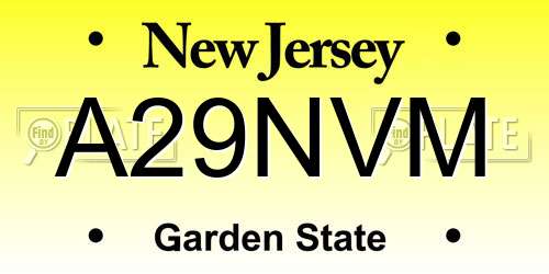 A29NVM New Jersey License Plate