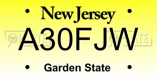 A30FJW New Jersey License Plate