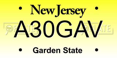 A30GAV New Jersey License Plate