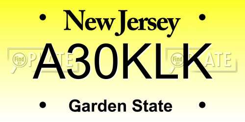 A30KLK New Jersey License Plate