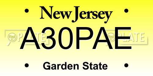 A30PAE New Jersey License Plate