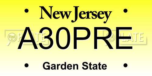 A30PRE New Jersey License Plate