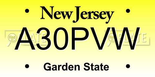 A30PVW New Jersey License Plate