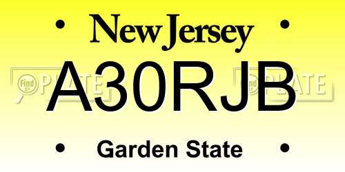 A30RJB New Jersey License Plate