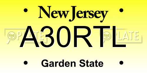 A30RTL New Jersey License Plate